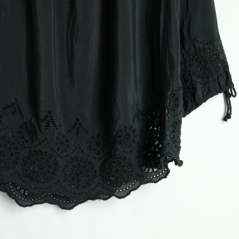 Lucky Brand Black Off Shoulder Embroider Top, Sz L - Picture 4 of 8